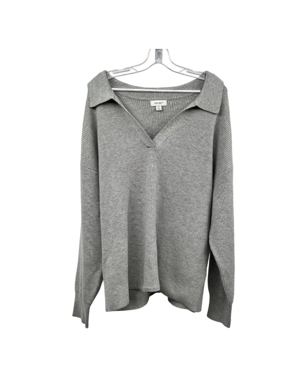 ON 34th Womens Knit Sweater V-Neck Collared Gray Size XXL